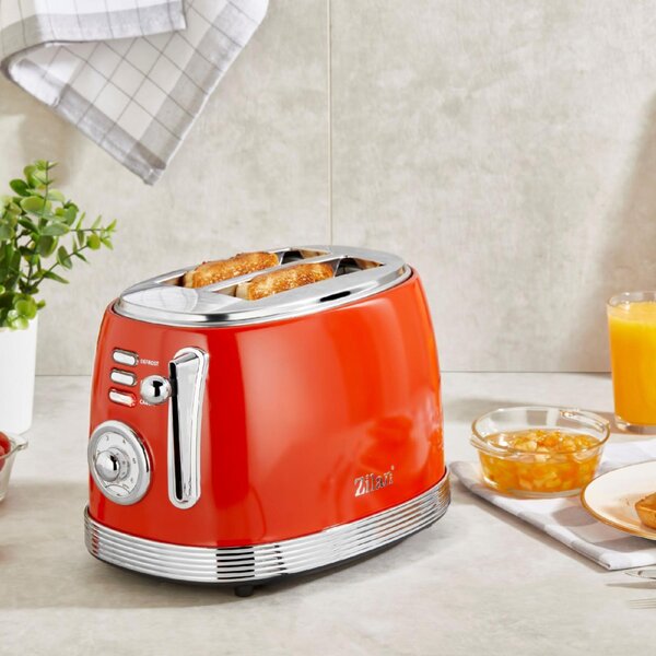 Zilan ZLN7040 retró kenyérpirító, 850 W, 6 fokozat, 2 szeletes, STOP funkció, piros