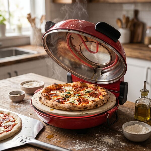 HOME HGPZ30 elektromos pizzasütő, 1200W, max. 430 °C, mechanikus hőmérő, pizzakő, duplafalú ablak, alsó/felső sütés