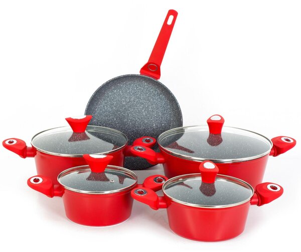 Zilan ZLN3260 edénykészlet, 9 darabos, alumínium test, tapadásmentes bevonat, indukciós főzőlapon is használható, piros