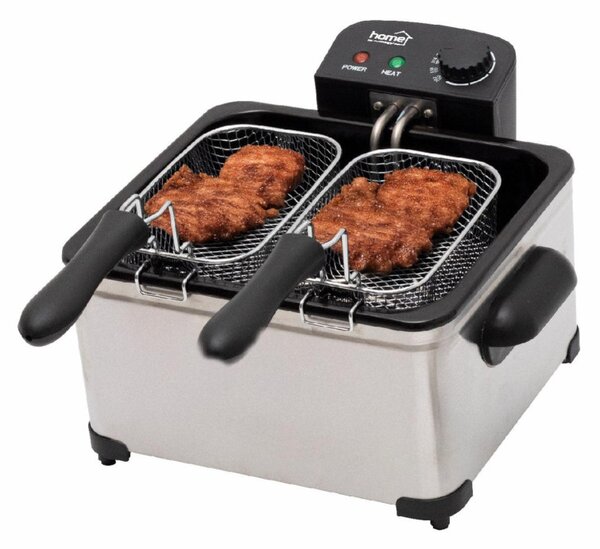 HOME HGOLS5 olajsütő, fritőz, 2000 W, 5 literes, max. 190 °C, rozsdamentes készülékház, 3 sütőkosaras