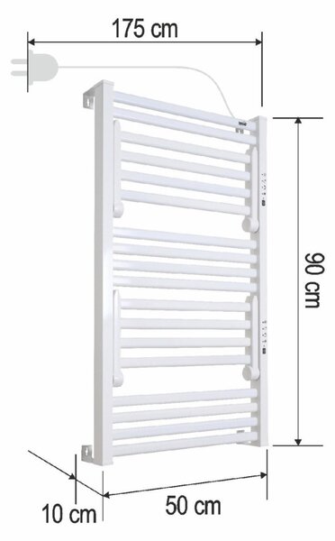 HOME FKTW345W fali elektromos törölközőszárító, 345 W, visszajelző LED, 4 program, IPX1, 2 zónás vezérlés, fehér színű