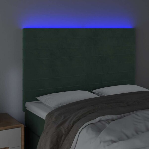 VidaXL Ágyfejtámla - Sötétzöld Bársony LED - 144cm
