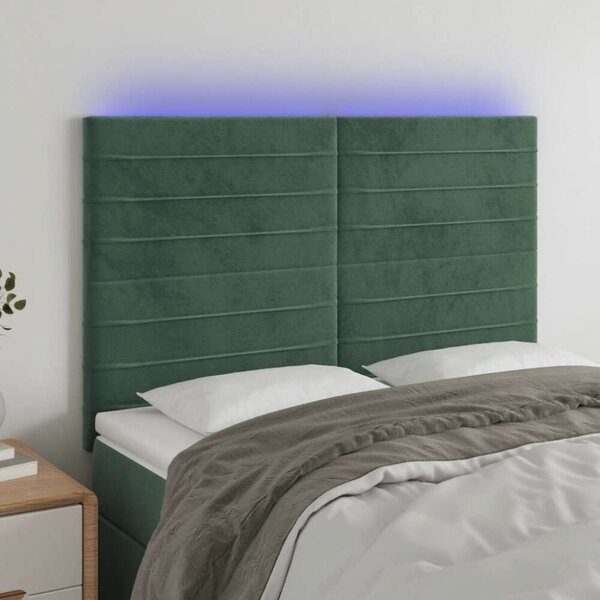 VidaXL Ágyfejtámla - Sötétzöld Bársony LED - 144cm