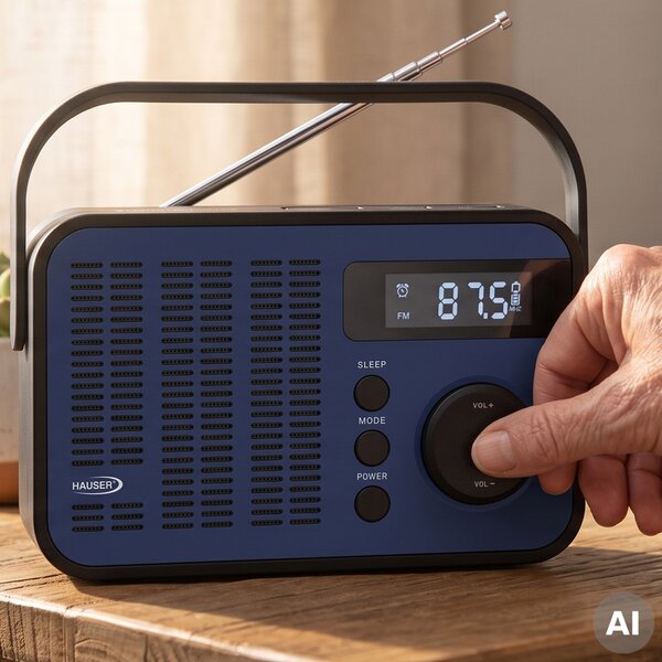 HAUSER TR-9206PLL digitális AM/FM táskarádió, max. 1,2 W RMS, bluetooth, LED kijelző, USB/microSD, AUX, óra/ébresztés, elemes és hálózati tápellátás
