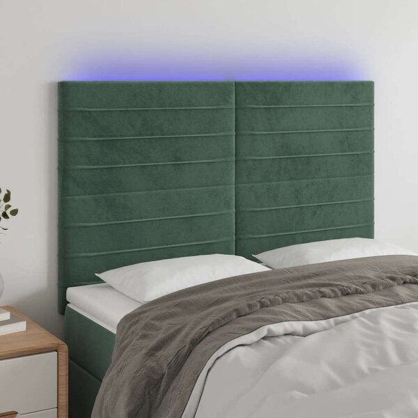 VidaXL Ágyfejtámla - Sötétzöld Bársony LED - 144cm