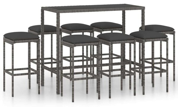 VidaXL Polyrattan Bárszett - 9 részes - Szürke
