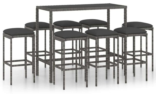 VidaXL Polyrattan Bárszett - 9 részes - Szürke