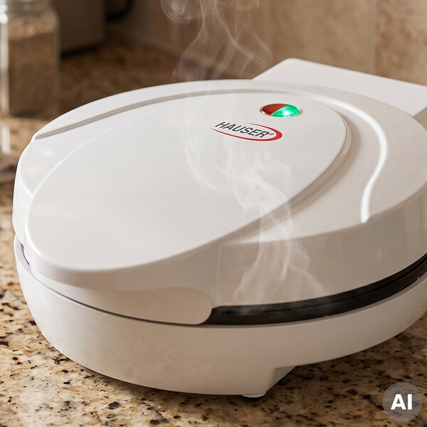 HAUSER ST-637N gofrisütő, max. 800 W, kerek gofri, tapadásmentes bevonat, működést jelző lámpa, fehér színű