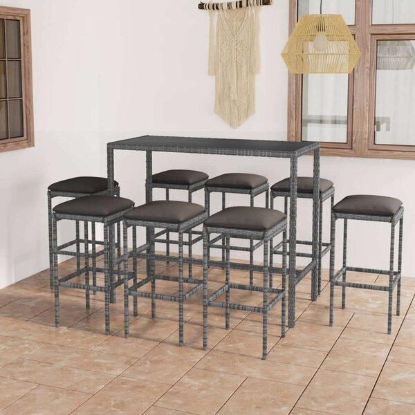 VidaXL Polyrattan Bárszett - 9 részes - Szürke