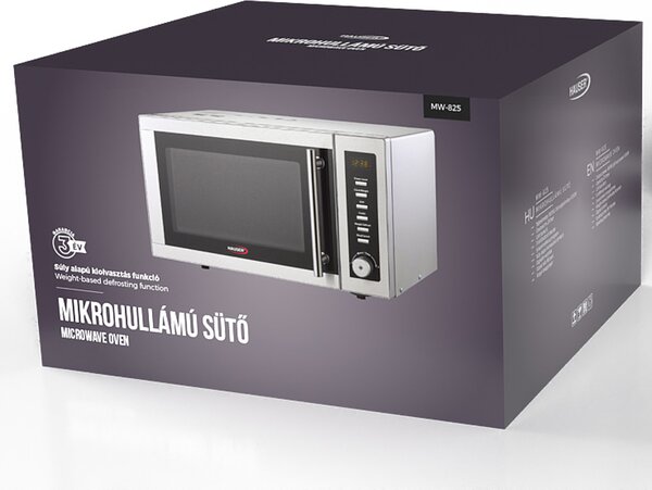 HAUSER MW-825 mikrohullámú sütő grill funkcióval, 900 W, 25 liter, digitális, 9 program, 11 fokozat, inox/szürke színű