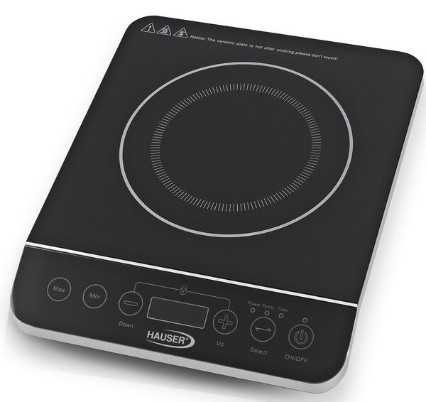 HAUSER IC-2014 indukciós főzőlap, 2000 W, üvegkerámia, LCD kijelző, max. 240 °C, időzítő, gyerekzár, fekete színű