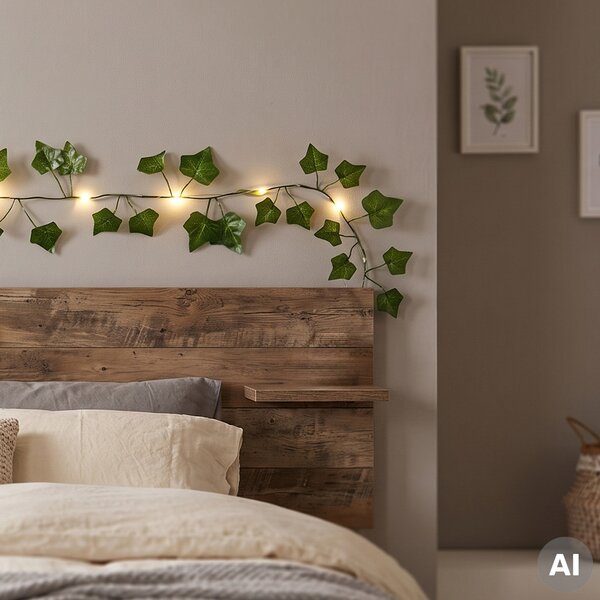 HOME ATM05 borostyánlevél fényfüzér, 2 méter, 20 db melegfehér micro LED, időzítő, elemes tápellátás, beltéri kivitel
