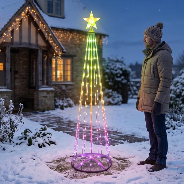 HOME SMF180 smart RGB műfenyő, 180 cm magas, 190 db RGB micro LED, távirányítható, kül- és beltéri kivitel