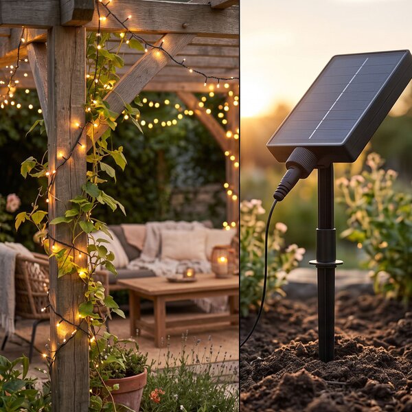 HOME SLC240WW napelemes fényfüzér, 240db melegfehér LED, 6 méter, 8 program, kül- és beltéri kivitel