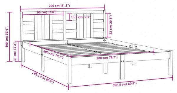VidaXL Szürke Ágykeret - Tömörfa - 200x200 cm