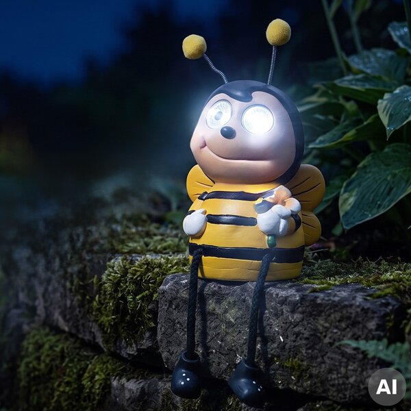 HOME MX644N napelemes kerti lámpa, méhecske forma, 2 db hidegfehér LED, políresin, 40 mAh akkumulátor (NiMH), kültéri, beltéri