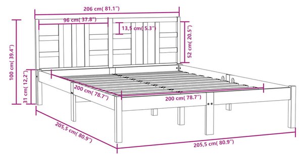 VidaXL Szürke Ágykeret - Tömörfa - 200x200 cm