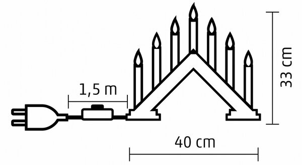 HOME KAD8 gyertyaív, 7db piros gyertyaláng izzó, lakkozott fa alapanyag, hálózati tápellátás, beltéri kivitel