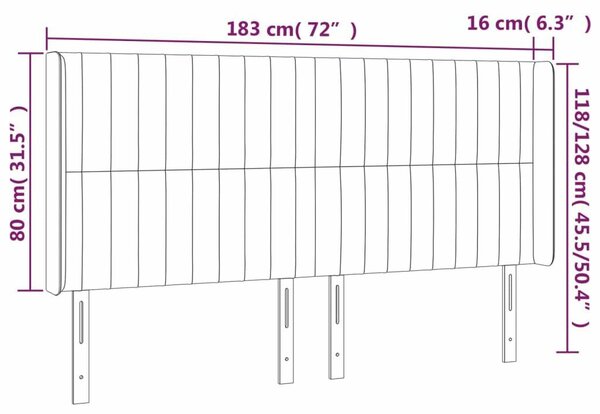 VidaXL Rózsaszín Bársony Fejtámla Szárnyakkal - 183cm