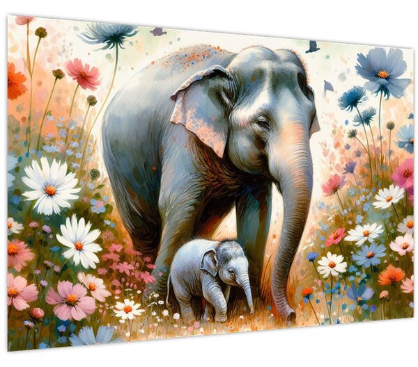Kép - Elefánt mama, akvarell (90x60 cm)