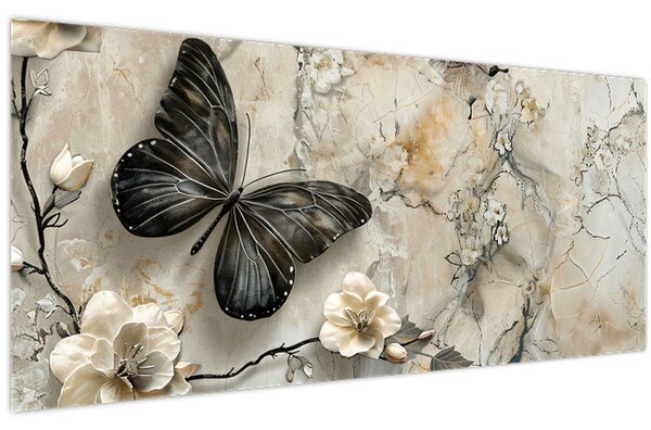 Kép - Márvány háttér pillangókkal (120x50 cm)