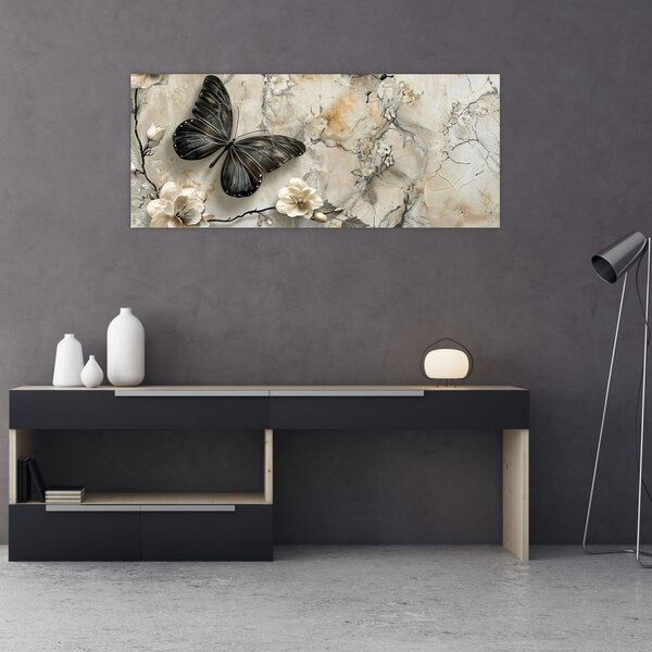 Kép - Márvány háttér pillangókkal (120x50 cm)