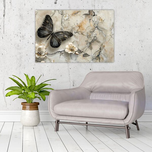 Kép - Márvány háttér pillangókkal (90x60 cm)