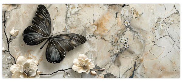 Kép - Márvány háttér pillangókkal (120x50 cm)