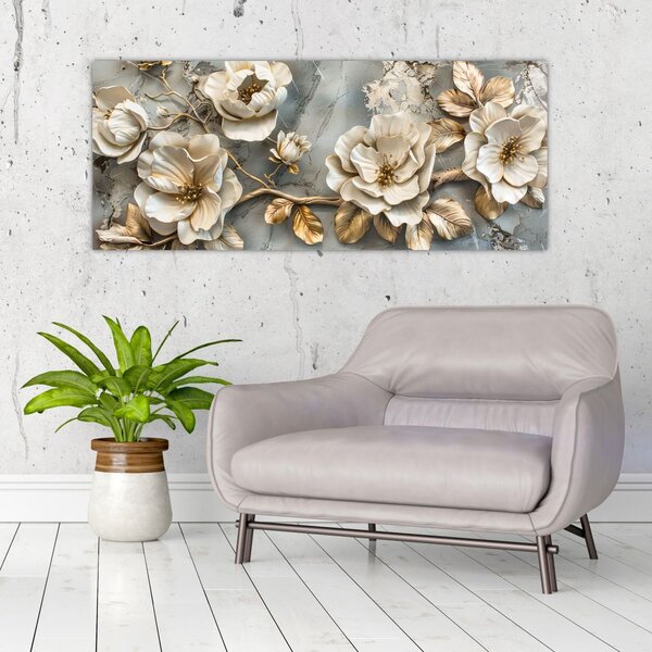 Kép - Márvány háttér virágokkal (120x50 cm)