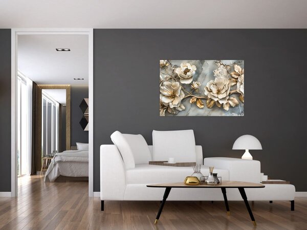 Kép - Márvány háttér virágokkal (90x60 cm)