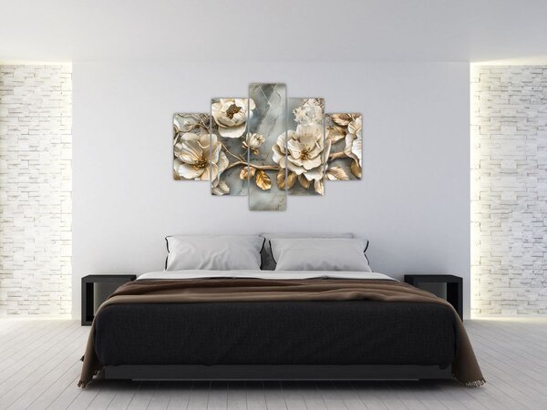 Kép - Márvány háttér virágokkal (150x105 cm)