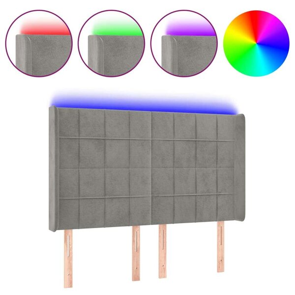 Bársony LED Fejtámla - Világosszürke - 147x16x118/128cm