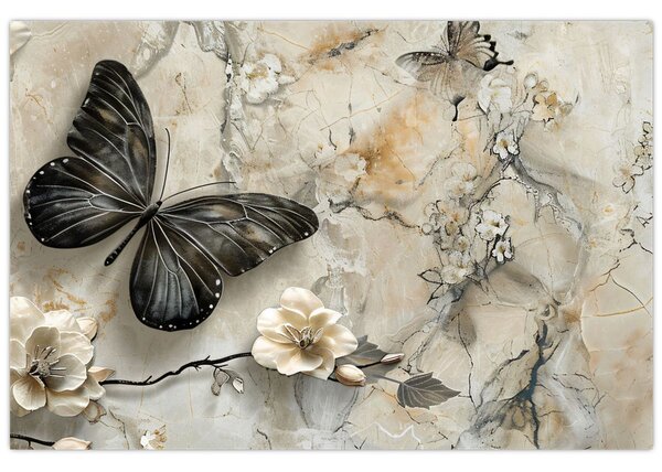Kép - Márvány háttér pillangókkal (90x60 cm)