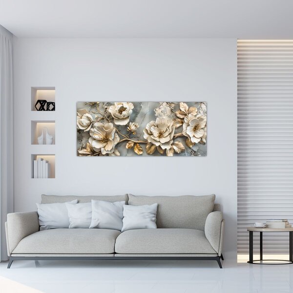 Kép - Márvány háttér virágokkal (120x50 cm)