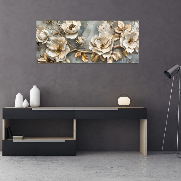 Kép - Márvány háttér virágokkal (120x50 cm)