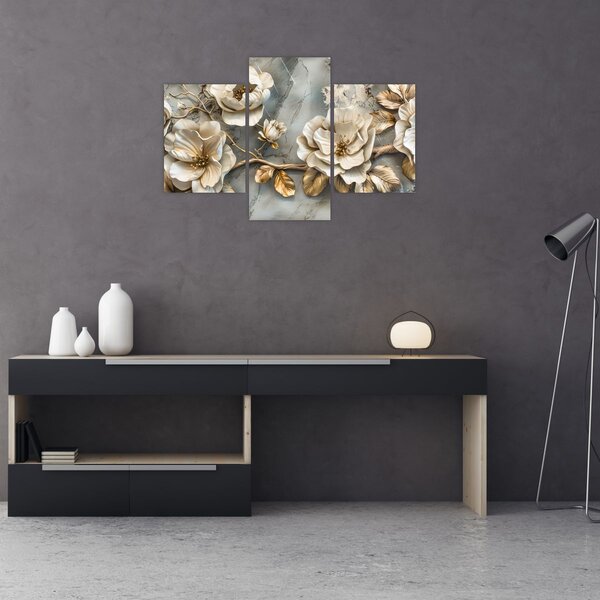 Kép - Márvány háttér virágokkal (90x60 cm)