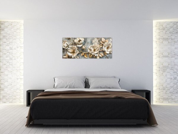 Kép - Márvány háttér virágokkal (120x50 cm)