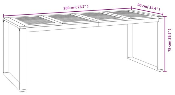 Tömör akácfa kerti asztal U-alakú lábakkal 200 x 90 x 75 cm