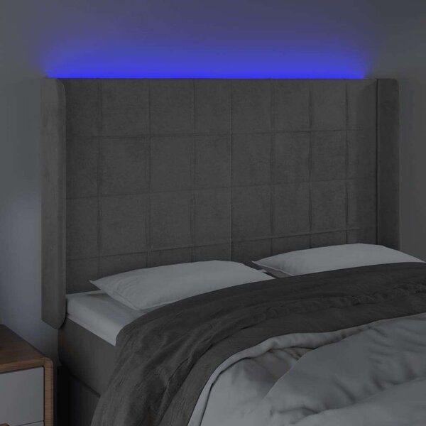 Bársony LED Fejtámla - Világosszürke - 147x16x118/128cm