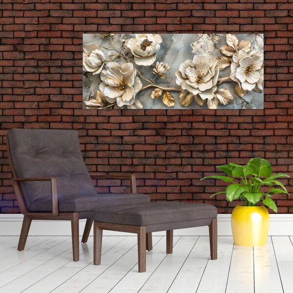Kép - Márvány háttér virágokkal (120x50 cm)