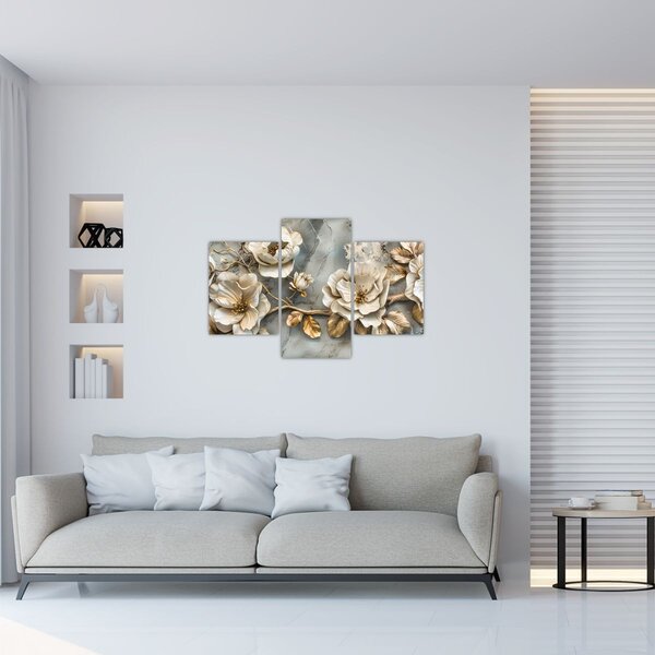 Kép - Márvány háttér virágokkal (90x60 cm)