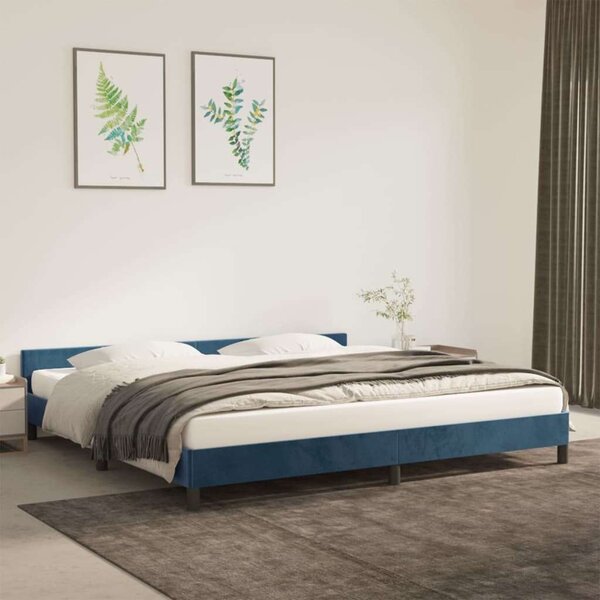 VidaXL Bársony Ágykeret Fejtámlával - Sötétkék - 200x200 cm