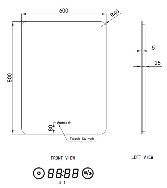 Álló fürdőszobai LED tükör 60x80cm | Páramentesítő funkció - Beépített óra - Fényerő és színhőmérséklet szabályozás | Welland Luxury-Line G790