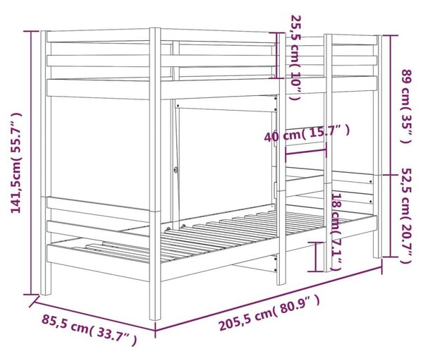 VidaXL Fehér Fenyőfa Emeletes Ágy - 80x200 cm