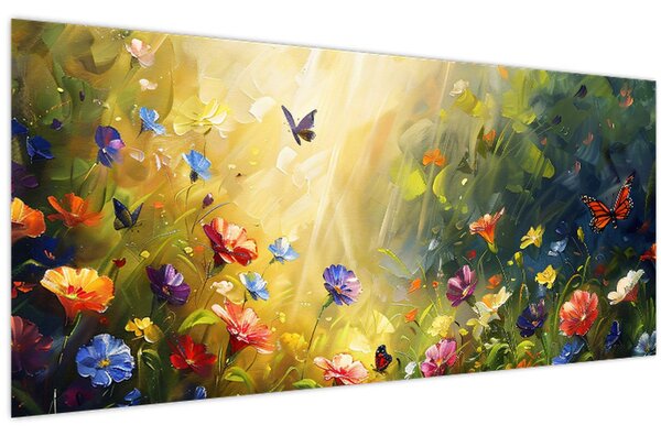 Kép - Tavaszi virágos rét, festmény (120x50 cm)