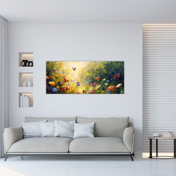 Kép - Tavaszi virágos rét, festmény (120x50 cm)