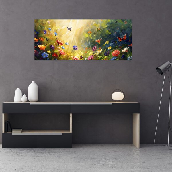 Kép - Tavaszi virágos rét, festmény (120x50 cm)