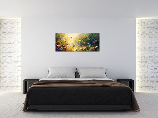 Kép - Tavaszi virágos rét, festmény (120x50 cm)