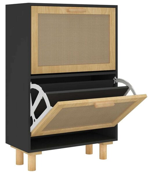 Rattan Cipőtartó Szekrény - Fekete - 52x25x80cm
