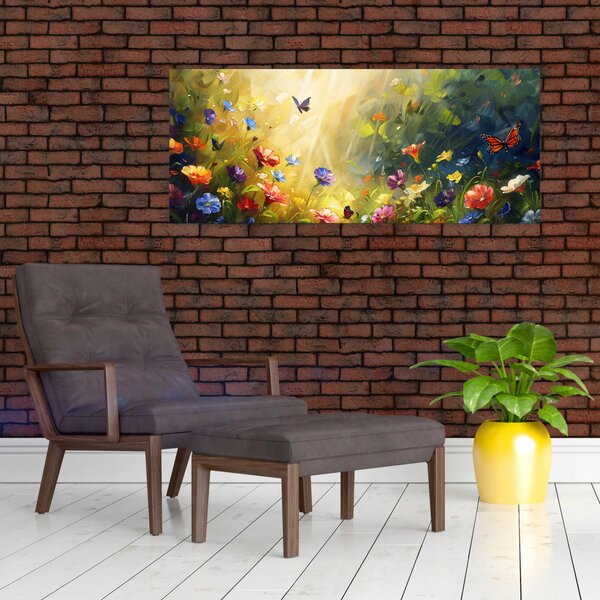 Kép - Tavaszi virágos rét, festmény (120x50 cm)